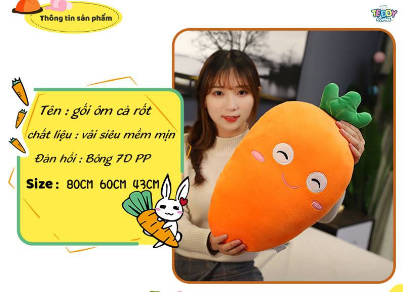 Thông tin chi tiết về gối ôm cà rốt xinh xắn, dễ thương 